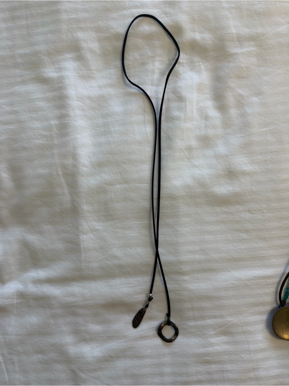 Minimal Black Leather Cord Necklace with Ring Pendant